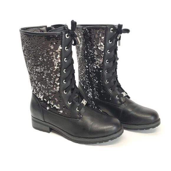 Women’s Michael Kors MARCELLA Black Lace Up Sequin Mid Calf Boots US 5 - Picture 6 of 13